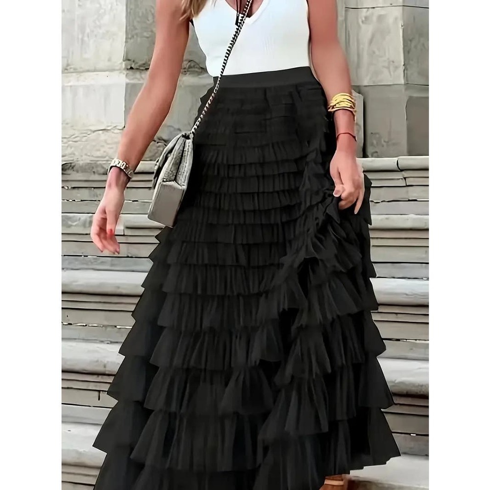 Beige, layered, dreamy, travel friendly, tulle skirt Boho, Edgy, Fun,Flirty,Chic - Picture 3 of 11